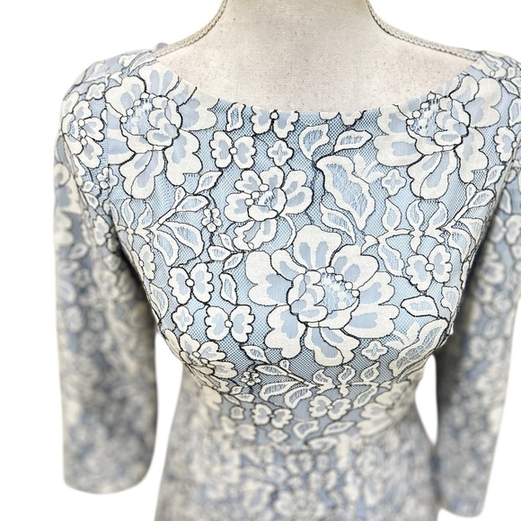 Eliza J Light Blue Floral 3/4 Sleeve fit & flare micro pleated waist Dress sz 4 - Picture 6 of 14